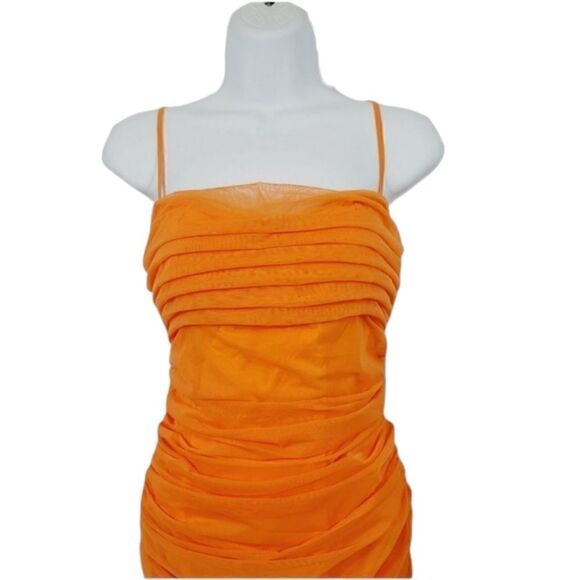 NEW Akira Tangerine Sheer Mesh Ruched Bodycon Mini Dress Size XL - Picture 10 of 13